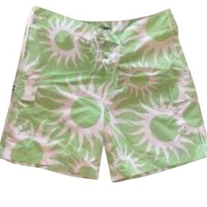 ISLAND COMPANY Board Shorts Men’s SZ 34 Green Drawstring Pockets Swimwear EUC